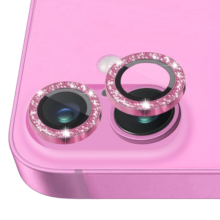 For iPhone 16 / 16 Plus NORTHJO Glitter Camera Lens Protector Tempered Glass Metal Ring Film(Rose) - iPhone 16 Tempered Glass by NORTHJO | Online Shopping UK | buy2fix