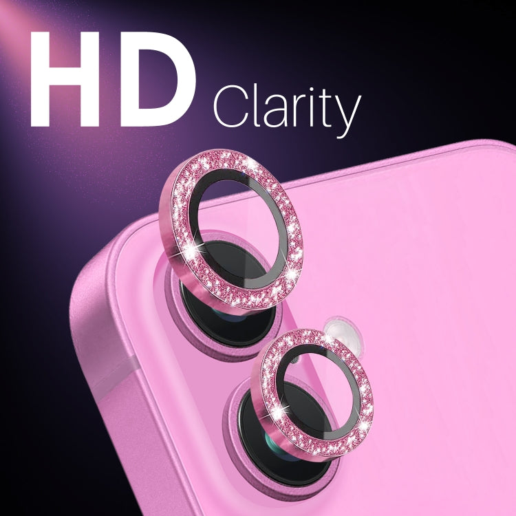 For iPhone 16 / 16 Plus NORTHJO Glitter Camera Lens Protector Tempered Glass Metal Ring Film(Rose) - iPhone 16 Tempered Glass by NORTHJO | Online Shopping UK | buy2fix