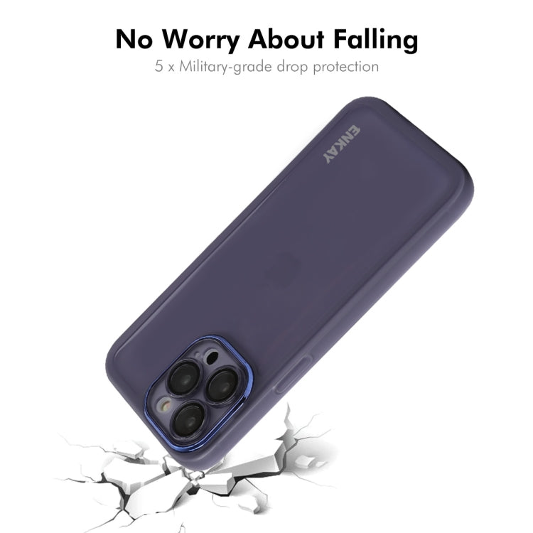 For iPhone 15 Pro Max ENKAY Hat-Prince Translucent Matte TPU Phone Case with Lens Film(Blue) - iPhone 15 Pro Max Cases by ENKAY | Online Shopping UK | buy2fix