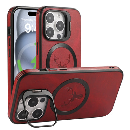 For iPhone 15 Pro Max Elk Lens Holder Magsafe Shockproof Phone Case(Red) - iPhone 15 Pro Max Cases by buy2fix | Online Shopping UK | buy2fix