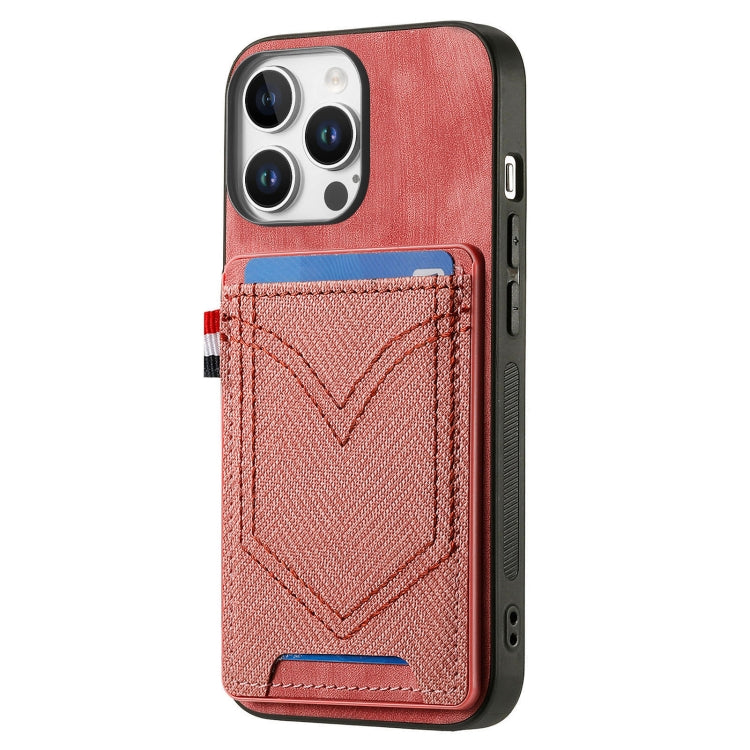 For iPhone 16 Pro Max Denim Texture Leather Skin Phone Case with Card Slot(Pink) - iPhone 16 Pro Max Cases by buy2fix | Online Shopping UK | buy2fix