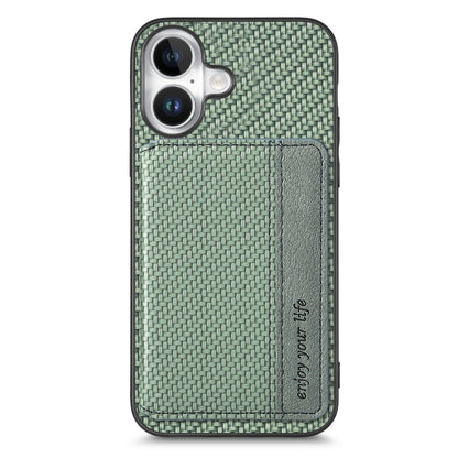 For iPhone 16 Plus Carbon Fiber Magnetic Card Wallet RFID Blocking Phone Case(Green) - iPhone 16 Plus Cases by buy2fix | Online Shopping UK | buy2fix