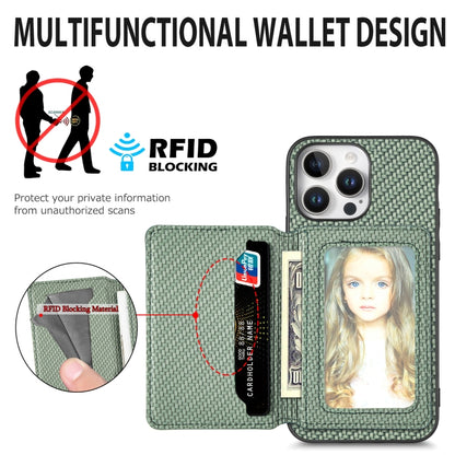 For iPhone 16 Plus Carbon Fiber Magnetic Card Wallet RFID Blocking Phone Case(Black) - iPhone 16 Plus Cases by buy2fix | Online Shopping UK | buy2fix