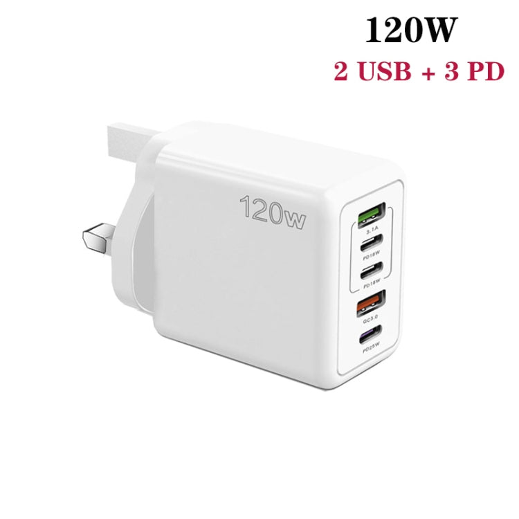 120W 3 PD Type-C Dual USB Multi Port Charger for Mobile Phones, UK Plug(White) - USB Charger by buy2fix | Online Shopping UK | buy2fix