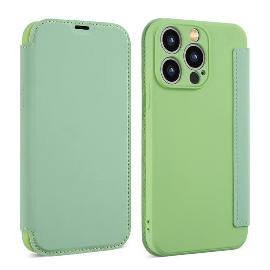 For iPhone 16 Pro Max Imitate Liquid Skin Feel Leather Phone Case with Card Slots(Tea Green) - iPhone 16 Pro Max Cases by buy2fix | Online Shopping UK | buy2fix