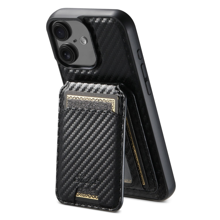 For iPhone 16 Plus Suteni TXWH18 Carbon Fiber Texture Detachable Wallet MagSafe Phone Case(Black) - iPhone 16 Plus Cases by Suteni | Online Shopping UK | buy2fix