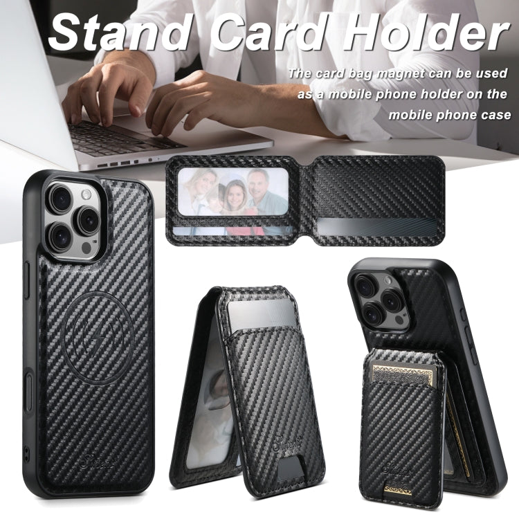 For iPhone 12 Suteni TXWH18 Carbon Fiber Texture Detachable Wallet MagSafe Phone Case(Black) - iPhone 12 / 12 Pro Cases by Suteni | Online Shopping UK | buy2fix