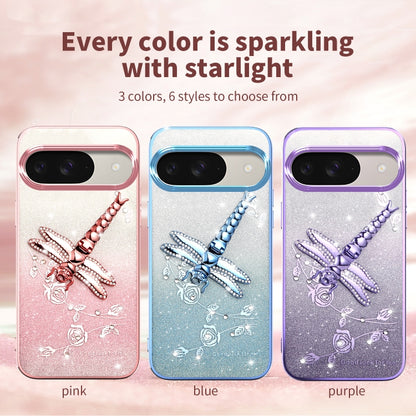 For Google Pixel 9 Gradient Glitter Immortal 3D Dragonfly Holder Plated Phone Case(Pink) - Google Cases by buy2fix | Online Shopping UK | buy2fix