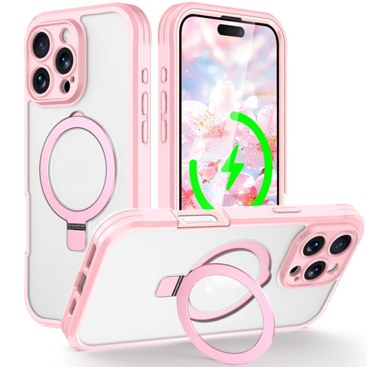 For iPhone 16 Pro Max Skin Feel Magsafe Holder 360 Full Body Phone Case(Pink) - iPhone 16 Pro Max Cases by buy2fix | Online Shopping UK | buy2fix