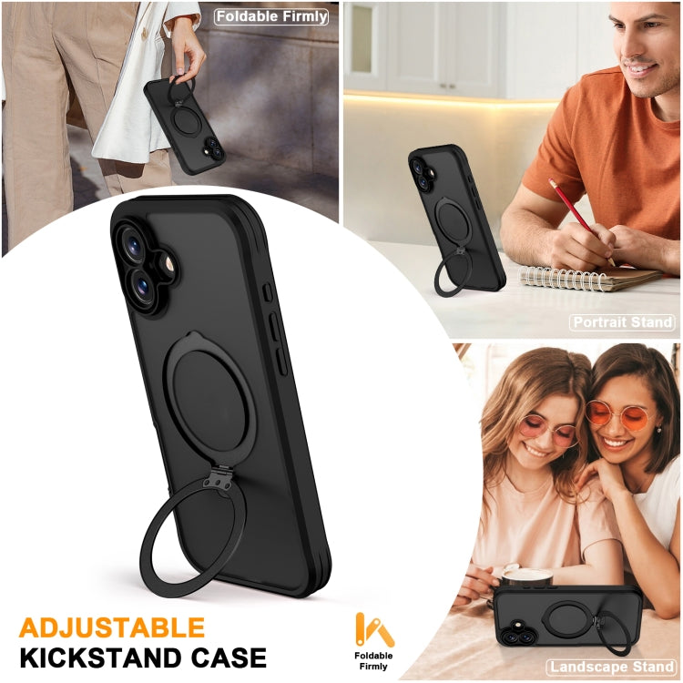 For iPhone 16 Plus Skin Feel MagSafe Holder 360 Full Body Phone Case(Black) - iPhone 16 Plus Cases by buy2fix | Online Shopping UK | buy2fix