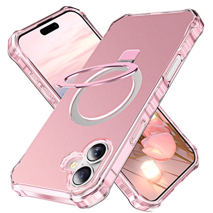 For iPhone 16 Solid Color Wave MagSafe Holder Phone Case(Pink) - iPhone 16 Cases by buy2fix | Online Shopping UK | buy2fix