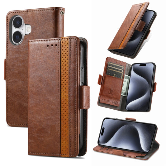 For iPhone 16 CaseNeo Splicing Dual Magnetic Buckle Leather Phone Case(Brown) - iPhone 16 Cases by buy2fix | Online Shopping UK | buy2fix