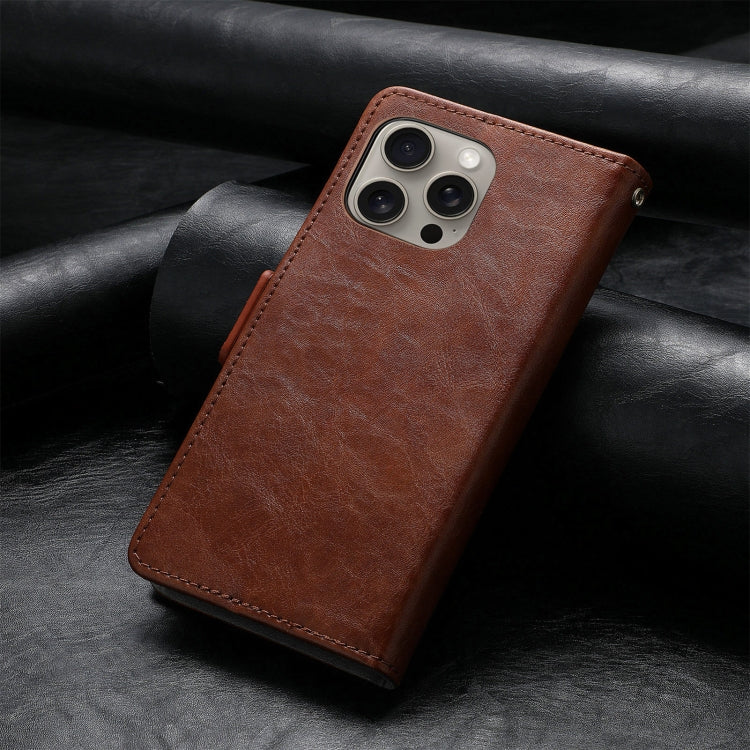 For iPhone 16 Pro CaseNeo Splicing Dual Magnetic Buckle Leather Phone Case(Brown) - iPhone 16 Pro Cases by buy2fix | Online Shopping UK | buy2fix