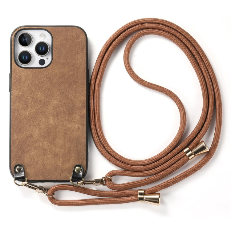 For iPhone 16 Pro Vintage Leather PC Back Cover Phone Case with Crossbody Strap(Brown) - iPhone 16 Pro Cases by buy2fix | Online Shopping UK | buy2fix