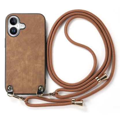 For iPhone 16 Vintage Leather PC Back Cover Phone Case with Crossbody Strap(Brown) - iPhone 16 Cases by buy2fix | Online Shopping UK | buy2fix