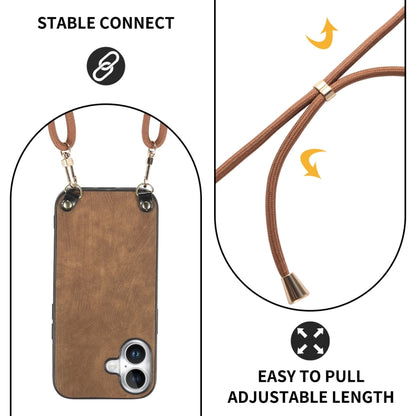 For iPhone 16 Vintage Leather PC Back Cover Phone Case with Crossbody Strap(Brown) - iPhone 16 Cases by buy2fix | Online Shopping UK | buy2fix