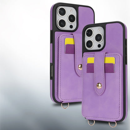 For iPhone 16 Pro Crossbody Skin Card Bag Lanyard Phone Case(Purple) - iPhone 16 Pro Cases by buy2fix | Online Shopping UK | buy2fix