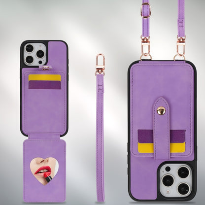 For iPhone 16 Pro Crossbody Skin Card Bag Lanyard Phone Case(Purple) - iPhone 16 Pro Cases by buy2fix | Online Shopping UK | buy2fix