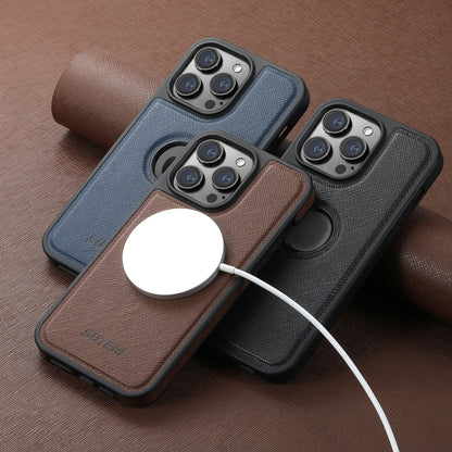 For iPhone 16 Pro Suteni G1 Cross Texture MagSafe Phone Case(Brown) - iPhone 16 Pro Cases by Suteni | Online Shopping UK | buy2fix