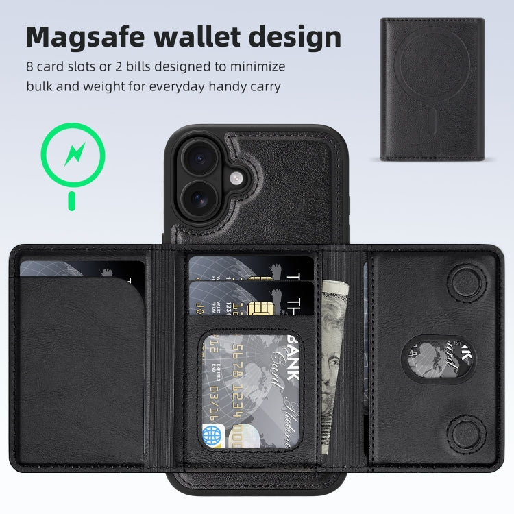 For iPhone 16 Shield Multi-functional MagSafe Card Bag Phone Case(Black) - iPhone 16 Cases by buy2fix | Online Shopping UK | buy2fix