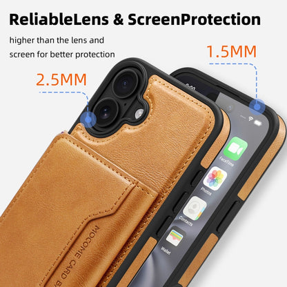 For iPhone 16 Shield Multi-functional MagSafe Card Bag Phone Case(Brown) - iPhone 16 Cases by buy2fix | Online Shopping UK | buy2fix