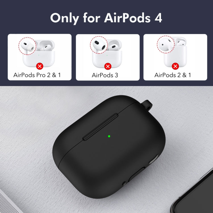 For Apple AirPods 4 2024 ENKAY Hat-Prince Thickened Silicone Case with Hook and Anti-lost Silicone Earbuds(Black) - For AirPods 4 by ENKAY | Online Shopping UK | buy2fix