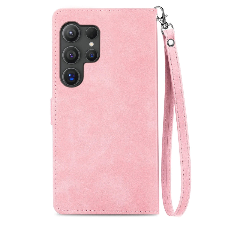 For Samsung Galaxy S25 Ultra 5G Embossed Flower Zipper Leather Phone Case(Pink) - Galaxy S25 Ultra 5G Cases by buy2fix | Online Shopping UK | buy2fix