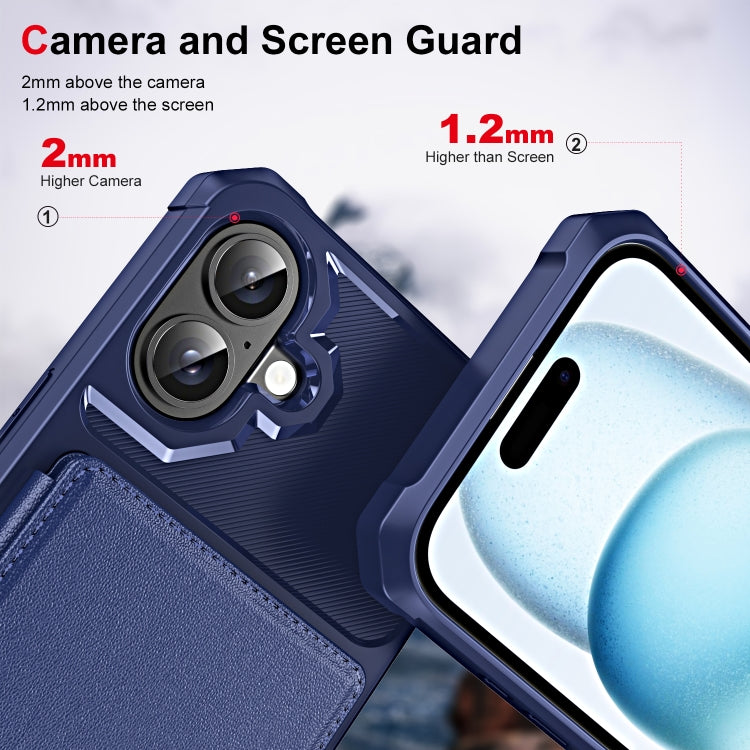 For iPhone 16 ENKAY Hat-Prince Card Slot Wallet TPU Back Leather Phone Case with Lens Film(Cyan) - iPhone 16 Cases by ENKAY | Online Shopping UK | buy2fix