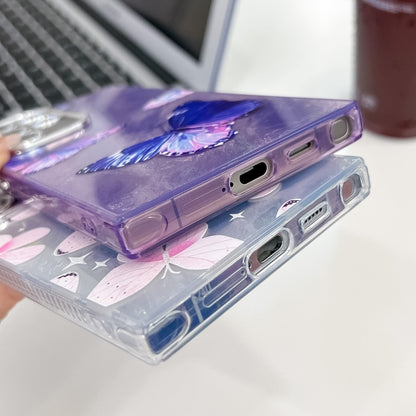 For Samsung Galaxy S25 Ultra 5G Plating Texture Butterfly TPU Phone Case with Glitter Lens Film(Purple Butterflies HU4) - Galaxy S25 Ultra 5G Cases by buy2fix | Online Shopping UK | buy2fix