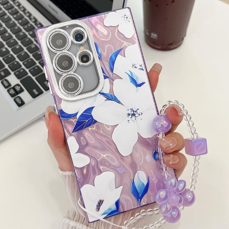 For Samsung Galaxy S25 Ultra 5G Electroplating Flowers Plants Texture Wristband TPU Phone Case(Bougainvillea FL8) - Galaxy S25 Ultra 5G Cases by buy2fix | Online Shopping UK | buy2fix