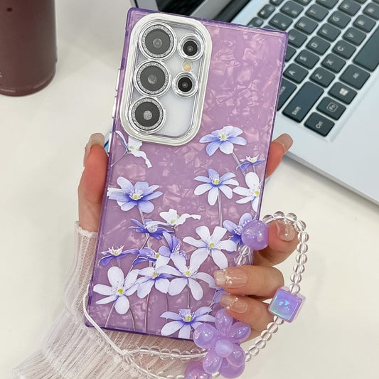 For Samsung Galaxy S25 Ultra 5G Electroplating Flowers Plants Texture Wristband TPU Phone Case(Lilac Flowers FL16) - Galaxy S25 Ultra 5G Cases by buy2fix | Online Shopping UK | buy2fix