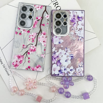 For Samsung Galaxy S25 5G Electroplating Flowers Plants Texture Wristband TPU Phone Case(Wildflower FL2) - Galaxy S25 5G Cases by buy2fix | Online Shopping UK | buy2fix