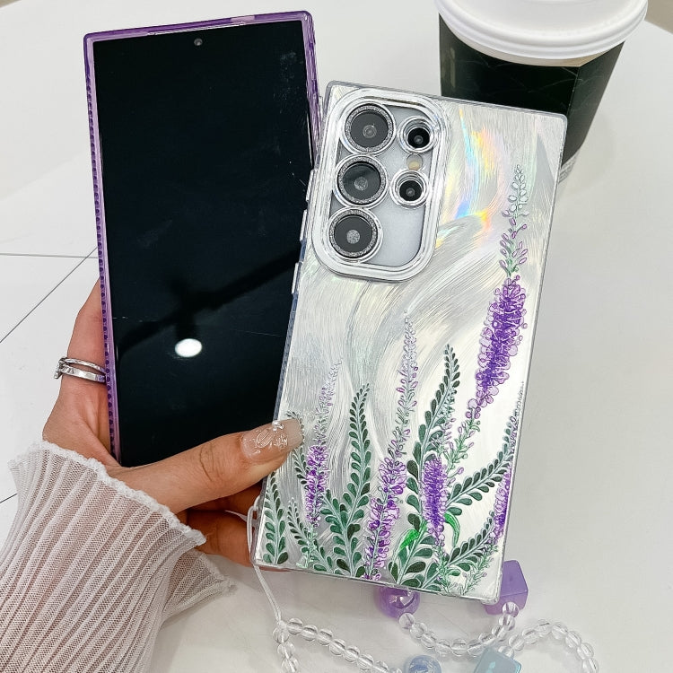 For Samsung Galaxy S25 Ultra 5G Electroplating Flowers Plants Texture Wristband TPU Phone Case(Lilac Flowers FL16) - Galaxy S25 Ultra 5G Cases by buy2fix | Online Shopping UK | buy2fix