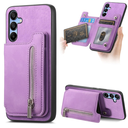 For Samsung Galaxy S25 5G Retro MagSafe Zipper Wallet Card Bag Back Phone Case(Purple) - Galaxy S25 5G Cases by buy2fix | Online Shopping UK | buy2fix