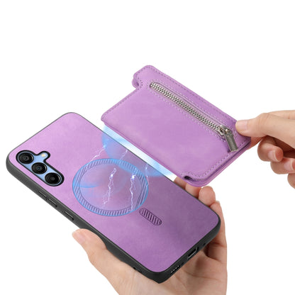 For Samsung Galaxy S25 5G Retro MagSafe Zipper Wallet Card Bag Back Phone Case(Purple) - Galaxy S25 5G Cases by buy2fix | Online Shopping UK | buy2fix