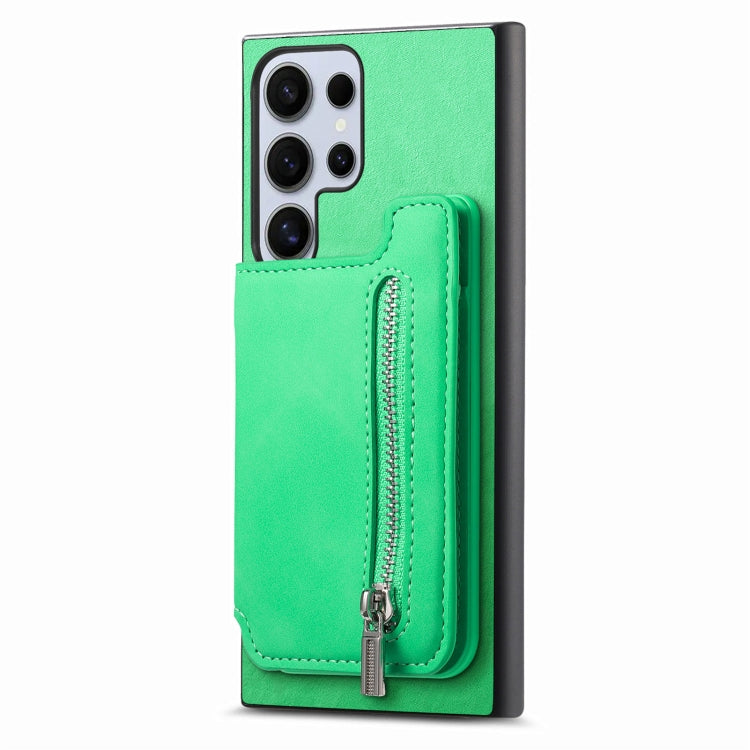 For Samsung Galaxy S25 Ultra 5G Retro MagSafe Zipper Wallet Card Bag Back Phone Case(Green) - Galaxy S25 Ultra 5G Cases by buy2fix | Online Shopping UK | buy2fix