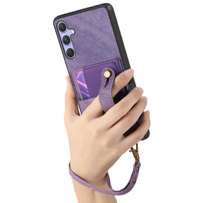 For Samsung Galaxy S25 5G Retro Cross Wristband Wallet Leather Back Phone Case(Purple) - Galaxy S25 5G Cases by buy2fix | Online Shopping UK | buy2fix