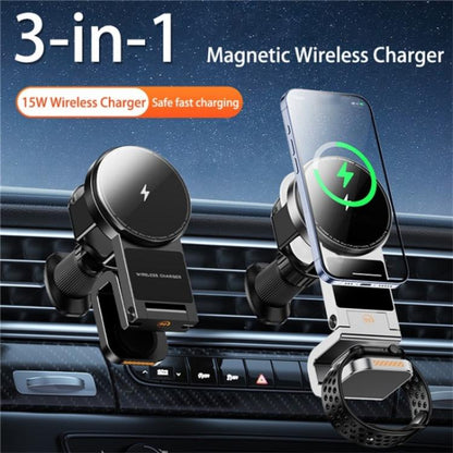 SD16 For Phone Watch Earphone Car Air Vent Phone Holder Magnetic 3 in 1 Wireless Charger(Grey) - Car Charger by buy2fix | Online Shopping UK | buy2fix