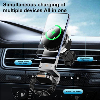 SD16 For Phone Watch Earphone Car Air Vent Phone Holder Magnetic 3 in 1 Wireless Charger(Grey) - Car Charger by buy2fix | Online Shopping UK | buy2fix