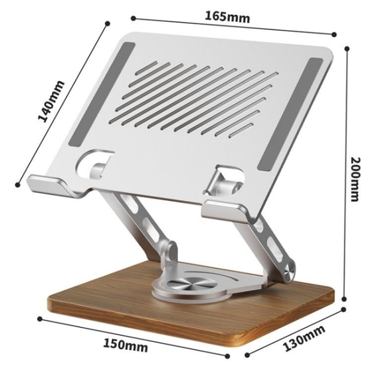 J27 Desktop Foldable Rotating Wooden Base Tablets Laptops Metal Cooling Holder(Grey) - Laptop Stand by buy2fix | Online Shopping UK | buy2fix