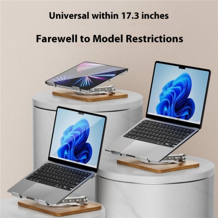 J31 Foldable 360-Degree Rotating Laptop Metal Wood Cooling Stand(Silver) - Laptop Stand by buy2fix | Online Shopping UK | buy2fix