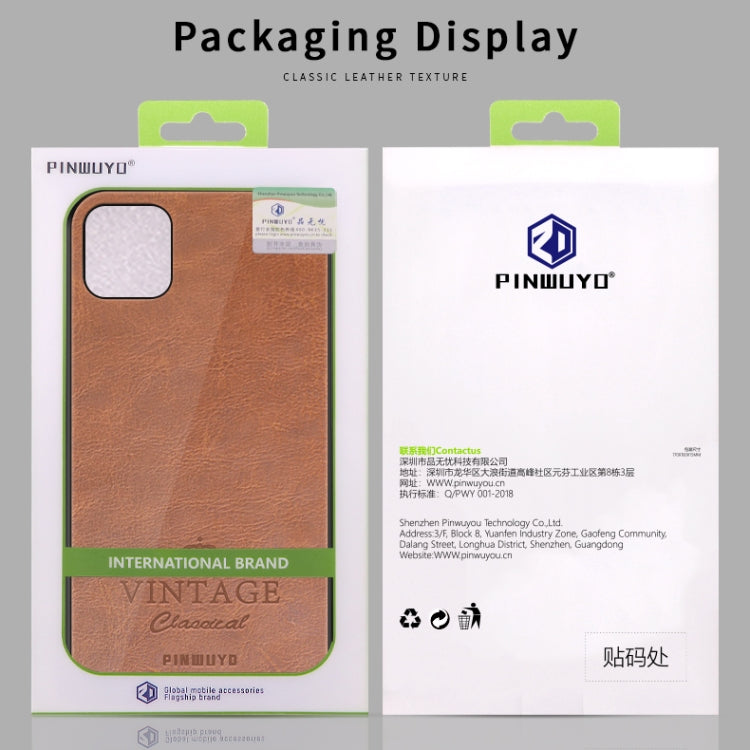 For iPhone 11 Pro Max PINWUYO Pin Rui Series Classical Leather, PC + TPU + PU Leather Waterproof And Anti-fall All-inclusive Protective Shell (Brown) - iPhone 11 Pro Max Cases by PINWUYO | Online Shopping UK | buy2fix