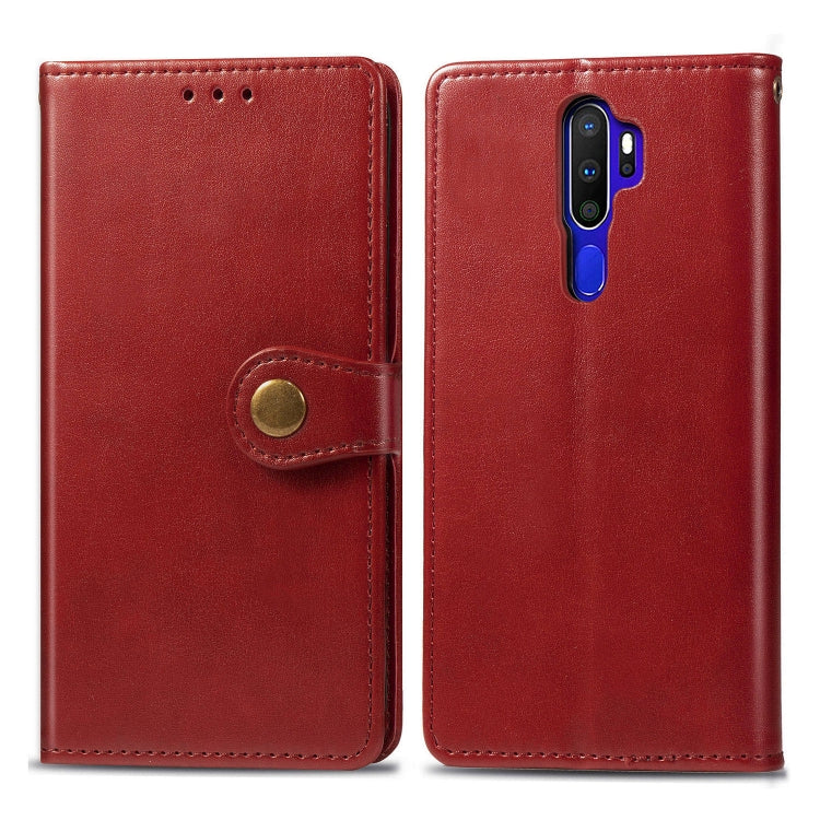 For OPPO A5 2020 / A9 2020 Retro Solid Color Leather Buckle Phone Case with Lanyard & Photo Frame & Card Slot & Wallet & Stand Function(Red) - OPPO Cases by buy2fix | Online Shopping UK | buy2fix