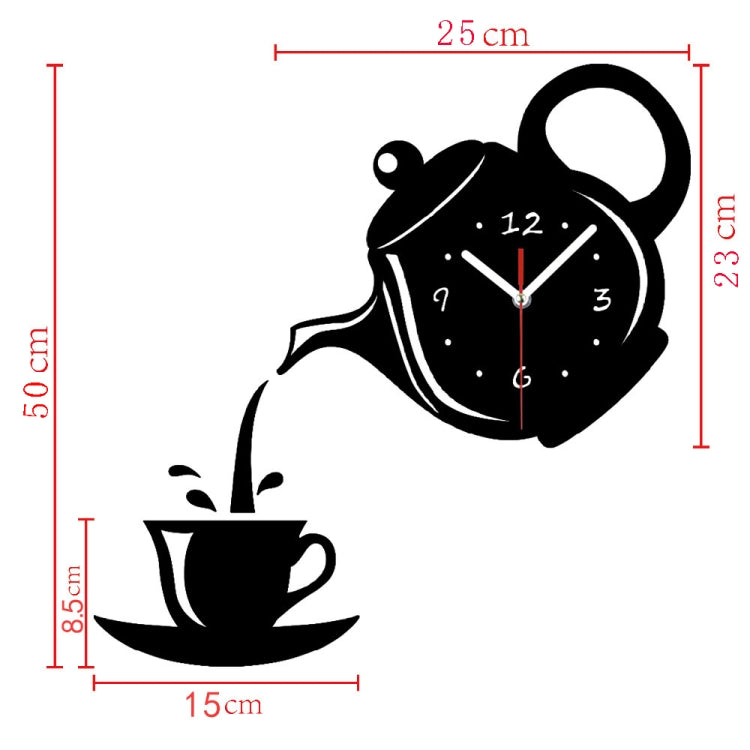 Creative DIY Acrylic Coffee Cup Teapot 3D Wall Clock Decorative Kitchen Wall Clocks Living Room Dining Room Home Decor Clock(Gold) - Wall Clock by buy2fix | Online Shopping UK | buy2fix