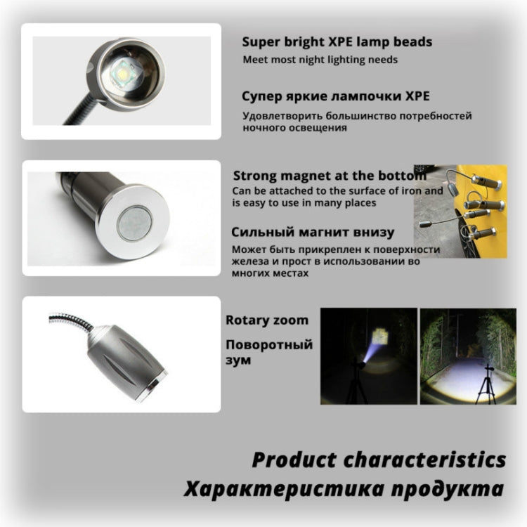 Multi-functional with Magnet Charging Rotary Zoom Turn Work Light Glare Flashlight, XPE Charging Section US Plug(Silver) - LED Flashlight by buy2fix | Online Shopping UK | buy2fix