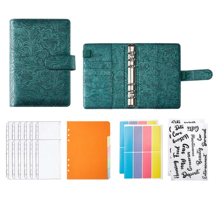 A6 YMX-007 PU Leather Budget Binder Notebook Embossed Model Handbook(Dark Green) - Notebooks by buy2fix | Online Shopping UK | buy2fix