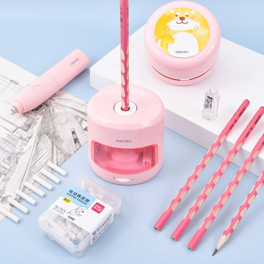 Deli Student Electric Stationery Set Desktop Cleaner/Electric Eraser/Electric Pencil Sharpener(Pink) - Pencil Sharpener by Deli | Online Shopping UK | buy2fix