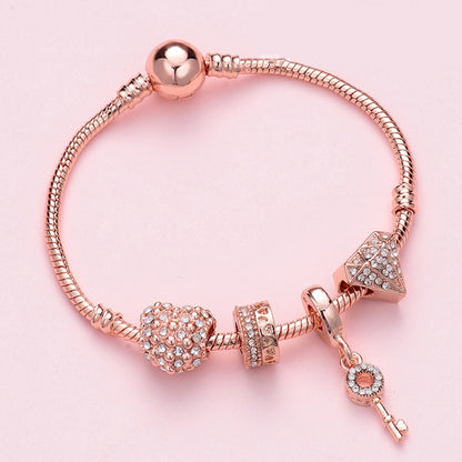 SL133 18cm Women Rose Gold Beaded Bracelet - Bracelets by buy2fix | Online Shopping UK | buy2fix