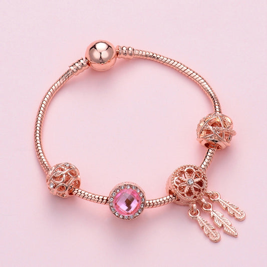 SL136 20cm Women Rose Gold Beaded Bracelet - Bracelets by buy2fix | Online Shopping UK | buy2fix