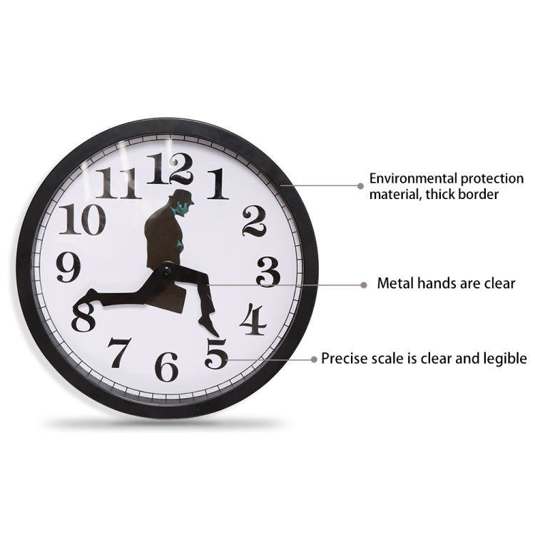 Walking Clock Businessman Briefcase Glass Wall Clock Personality Clock Decoration Round Clock(Black) - Wall Clock by buy2fix | Online Shopping UK | buy2fix